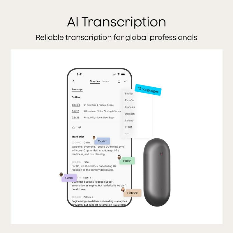 Plaud Notepin Voice Recorder, Transcribe & Summarize Support 112 Languages, Gifts for Him, Gifts for Her