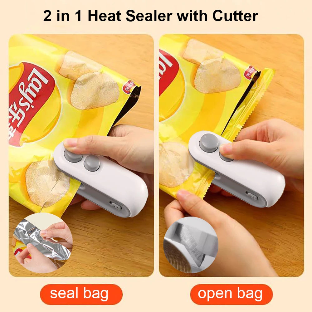 Mini Plastic Bag Sealer Rechargeable 2 in 1 Bag Heat Sealer with Cutter Portable Thermal Sealer Plastic Bags Sealant Machine