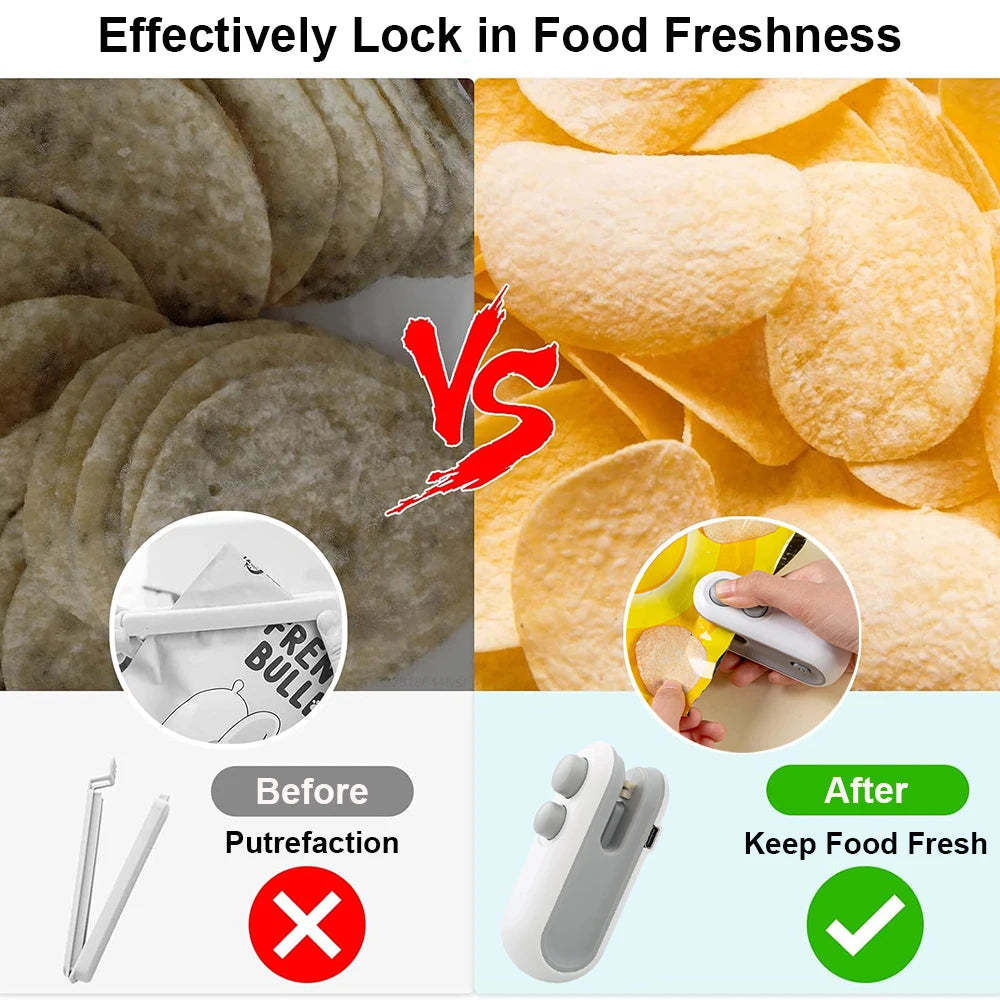 Mini Plastic Bag Sealer Rechargeable 2 in 1 Bag Heat Sealer with Cutter Portable Thermal Sealer Plastic Bags Sealant Machine